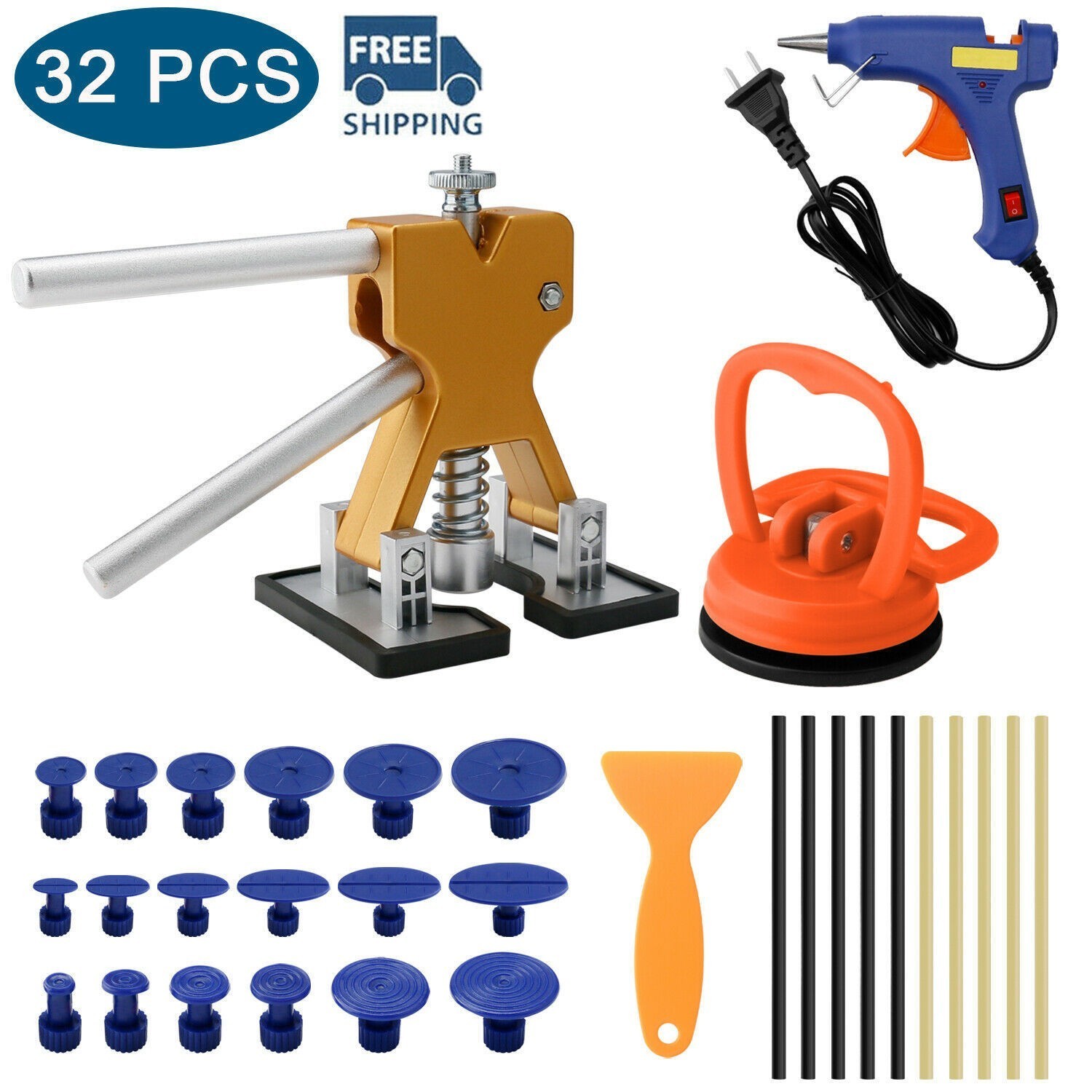 32 PCS Dent Paintless Car Repair Puller Kit Remover Lifter Dint Hail Damage Tool