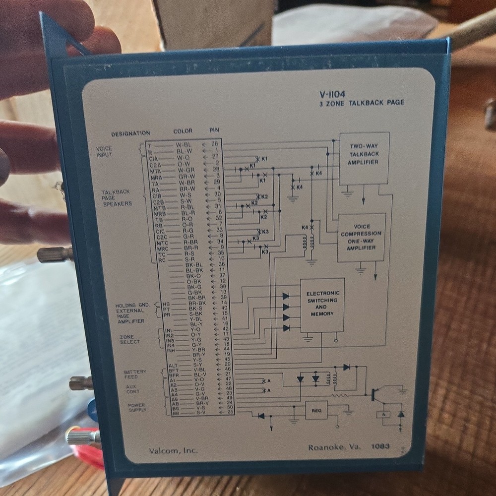 Valcom V-1104 3 zone Talkback page