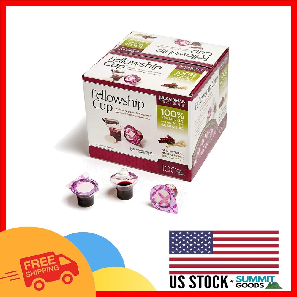 Prefilled Communion Fellowship Cup Set - 100 Count Juice & Wafer for Churches