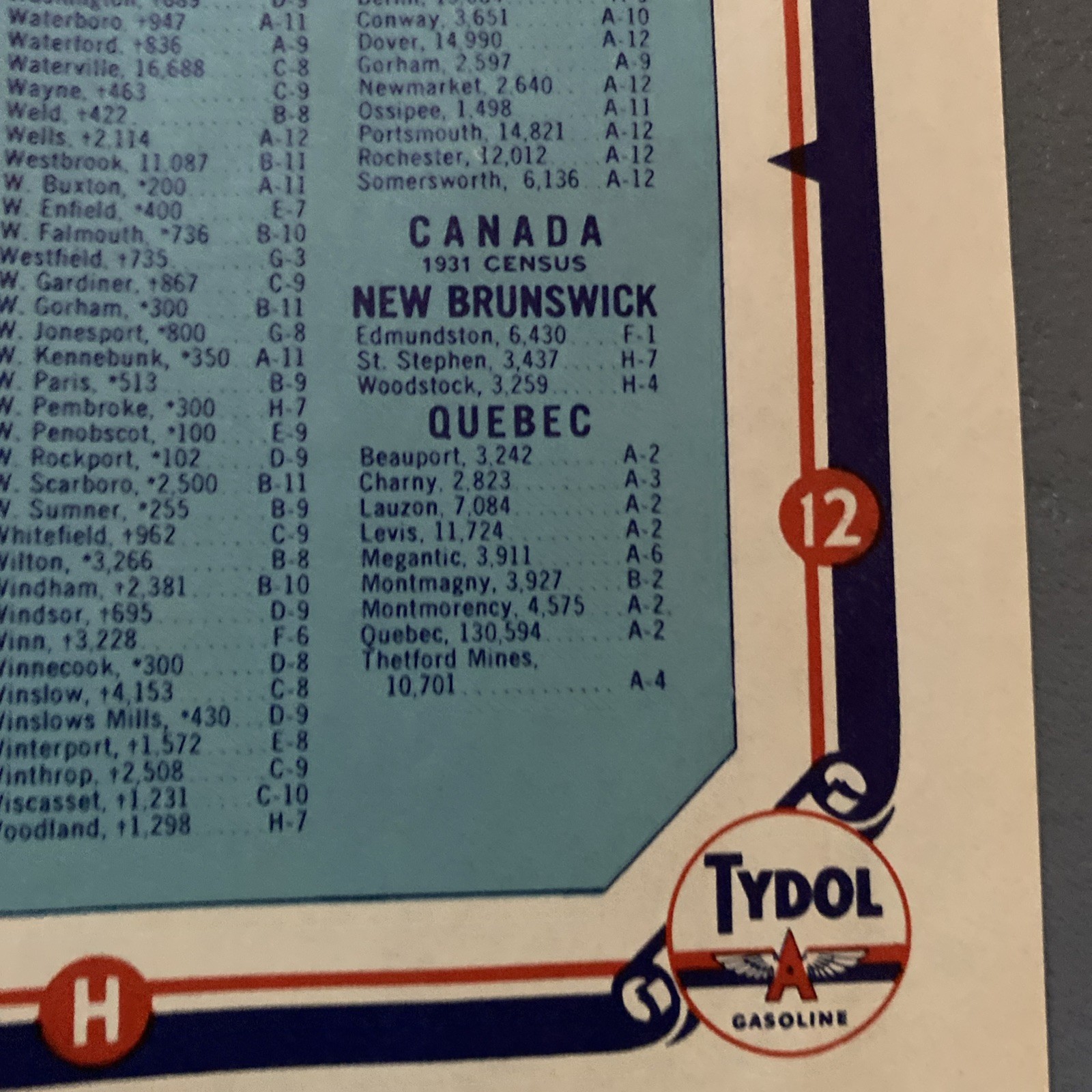 1941 Maine Maritime Province Road Map Tydol Flying A Gas Oil Advertising F32