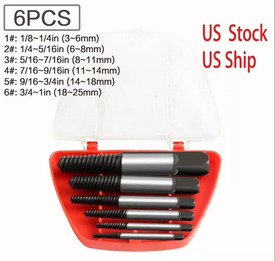 6Pcs Screw Extractor Set Hex Head Multi-Spline Easy Out Bolt Extractor Sets