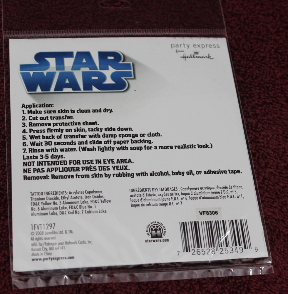 Hallmark Lucas Films Temporary Tattoos - 2 sheets
