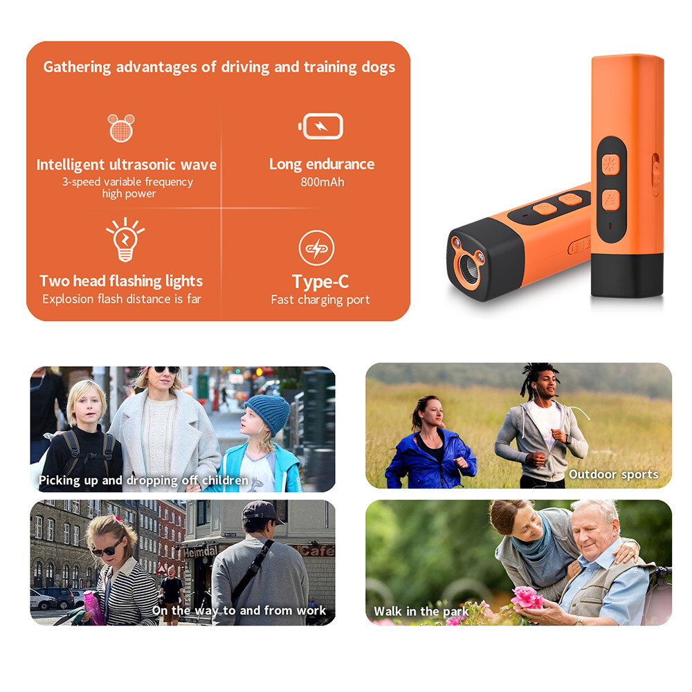 Handheld Ultrasonic Dog Training Anti-Barking Deterrent Silencer Flashlight 50Ft