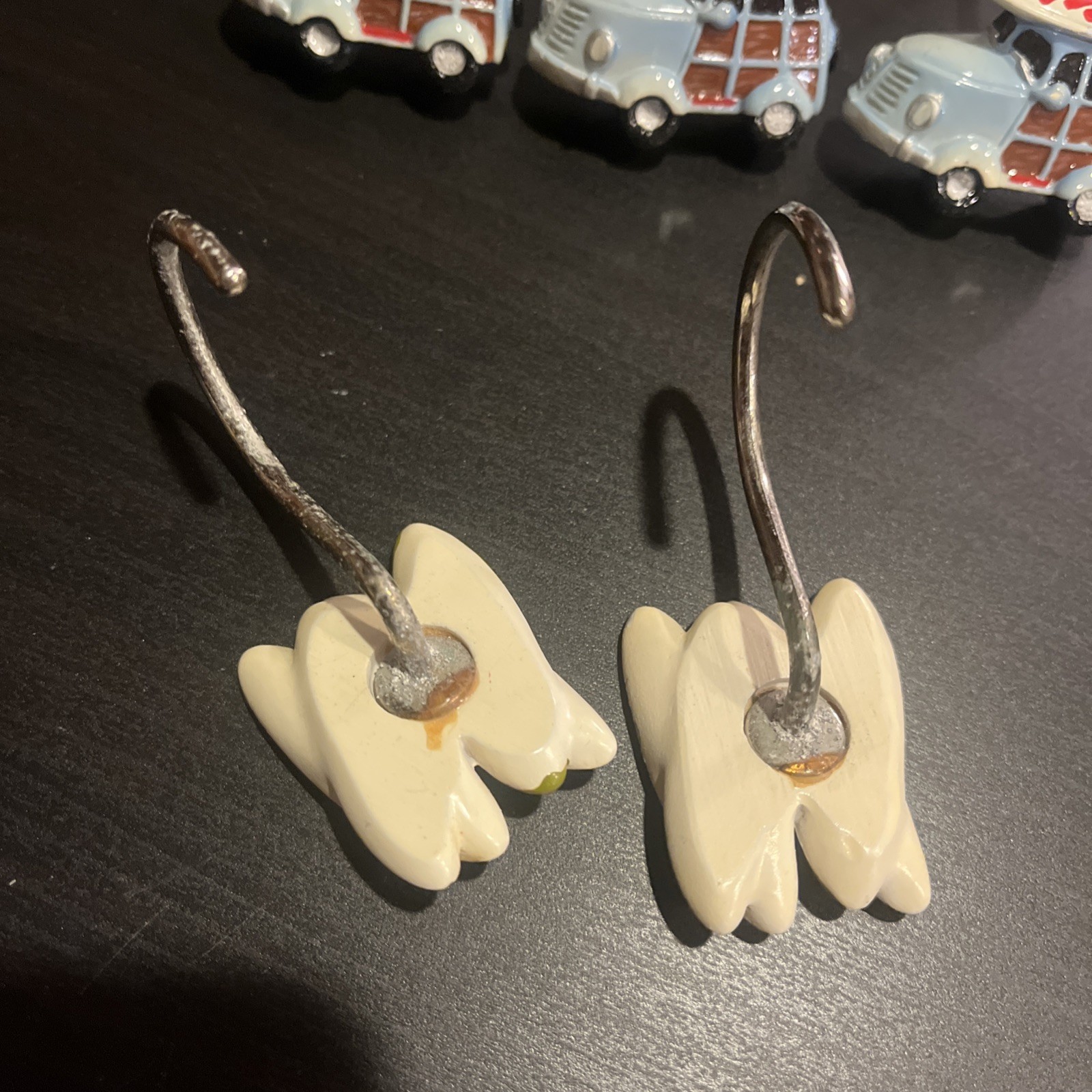 Vintage Set of 10 Shower Curtain Hooks Rings Metal Resin Palm Hawaii Beach Surf