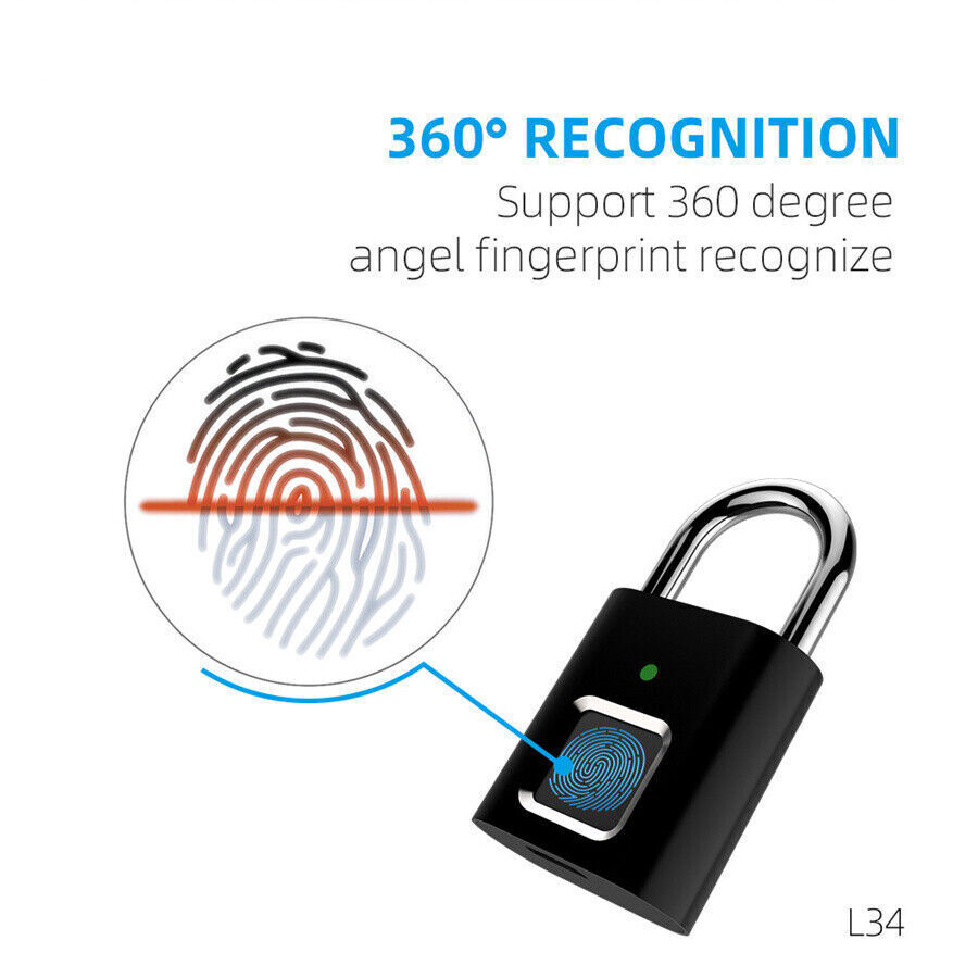Smart Fingerprint Padlock Mini Security USB Rechargeable Keyless Lock Universal