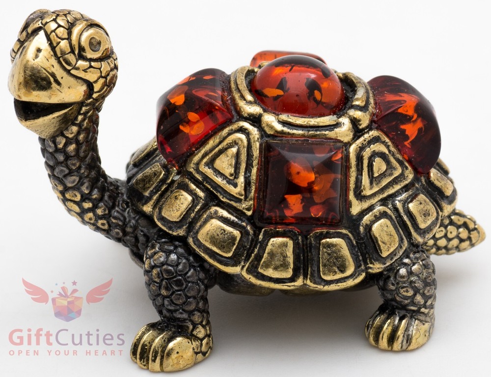 Solid Brass Amber Figurine Tortoise Turtle in amber shell talisman IronWork