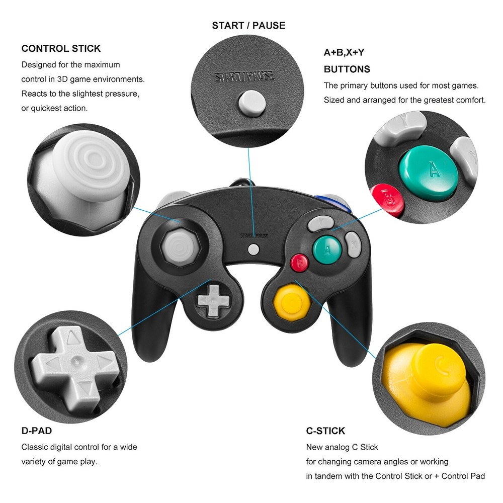 2 Pack Black Wired Controller For Nintendo GameCube Console CLASSIC JOYPAD