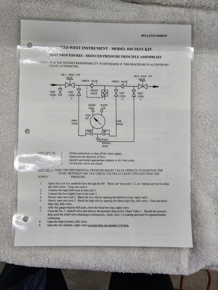 Mid-West Backflow Preventer Test Kit Model 830