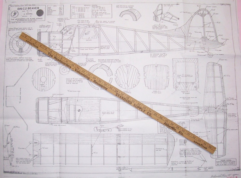 BEAVER PLANS & PATTERNS + Scale Items to Build TWO 48" FF or RC Model Airplanes