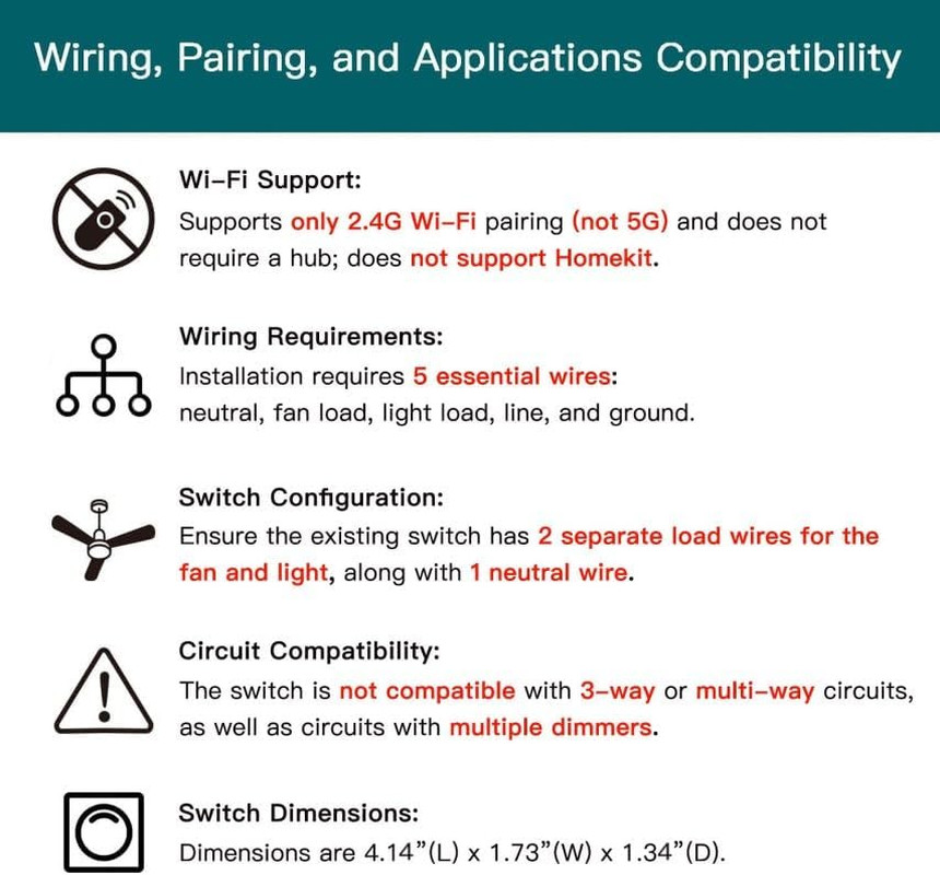 Smart Ceiling Fan Control and Dimmer Light Switch 2PACK, Neutral Wire Needed, Si