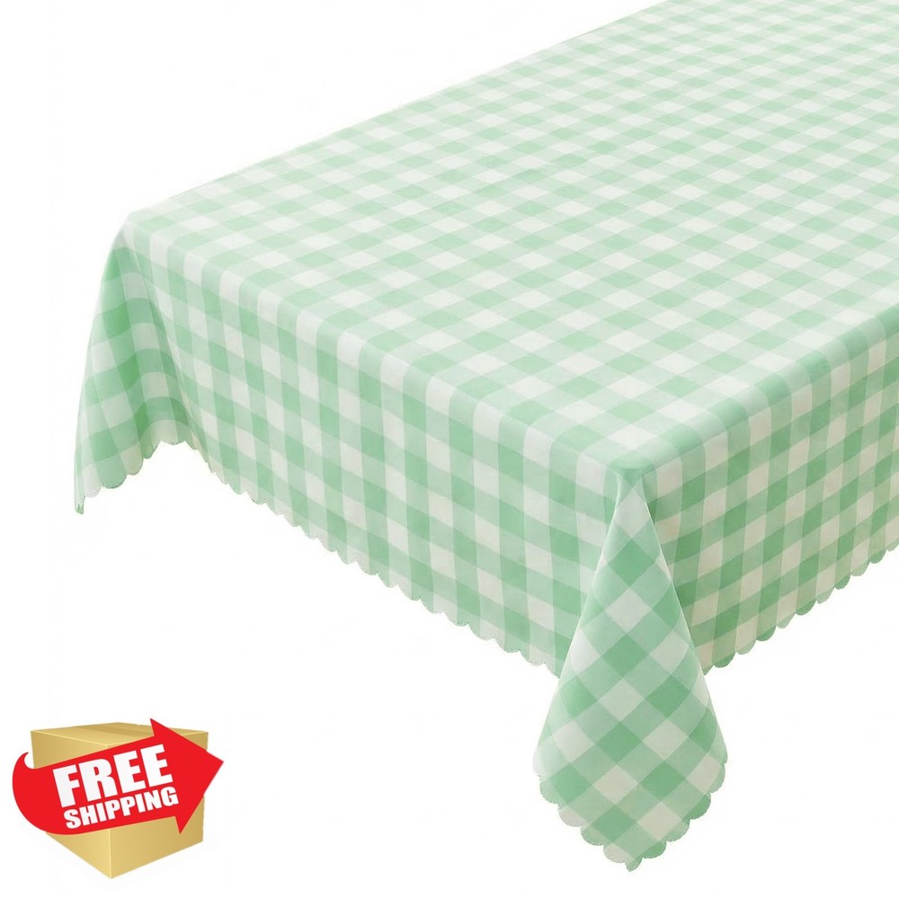 Green Gingham Tablecloth 55x71" Rectangular Checkered Fabric