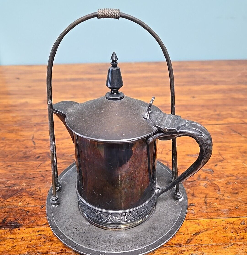 Antique Meriden Silverplate Jug Pitcher and Stand With Handle