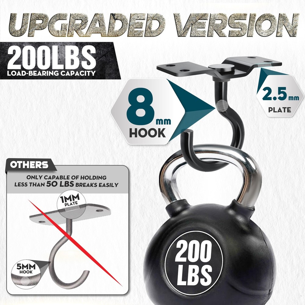 [UPGRADED] 4Pcs 200LBS Rotatable Ceiling Hooks with 4 Screw Points Base, Wall...