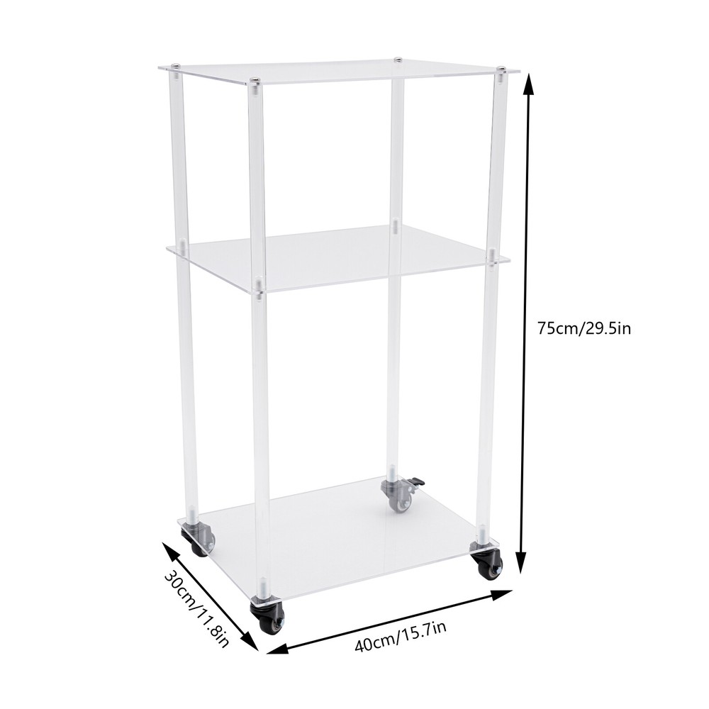 3-Tier Mobile Clear Acrylic Printer Stand Storage Shelf Printer Table on Wheel