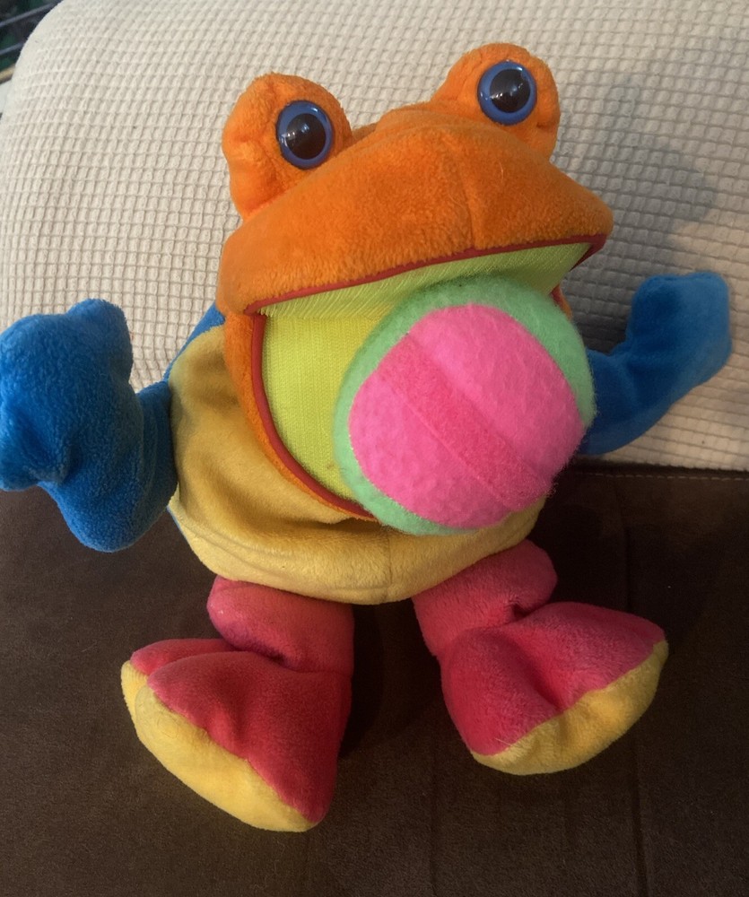 VTG. COMMONWEALTH PLUSH GOBBLE BALL COLORFUL FROG PUPPET,one HOOK & LOOP BALL
