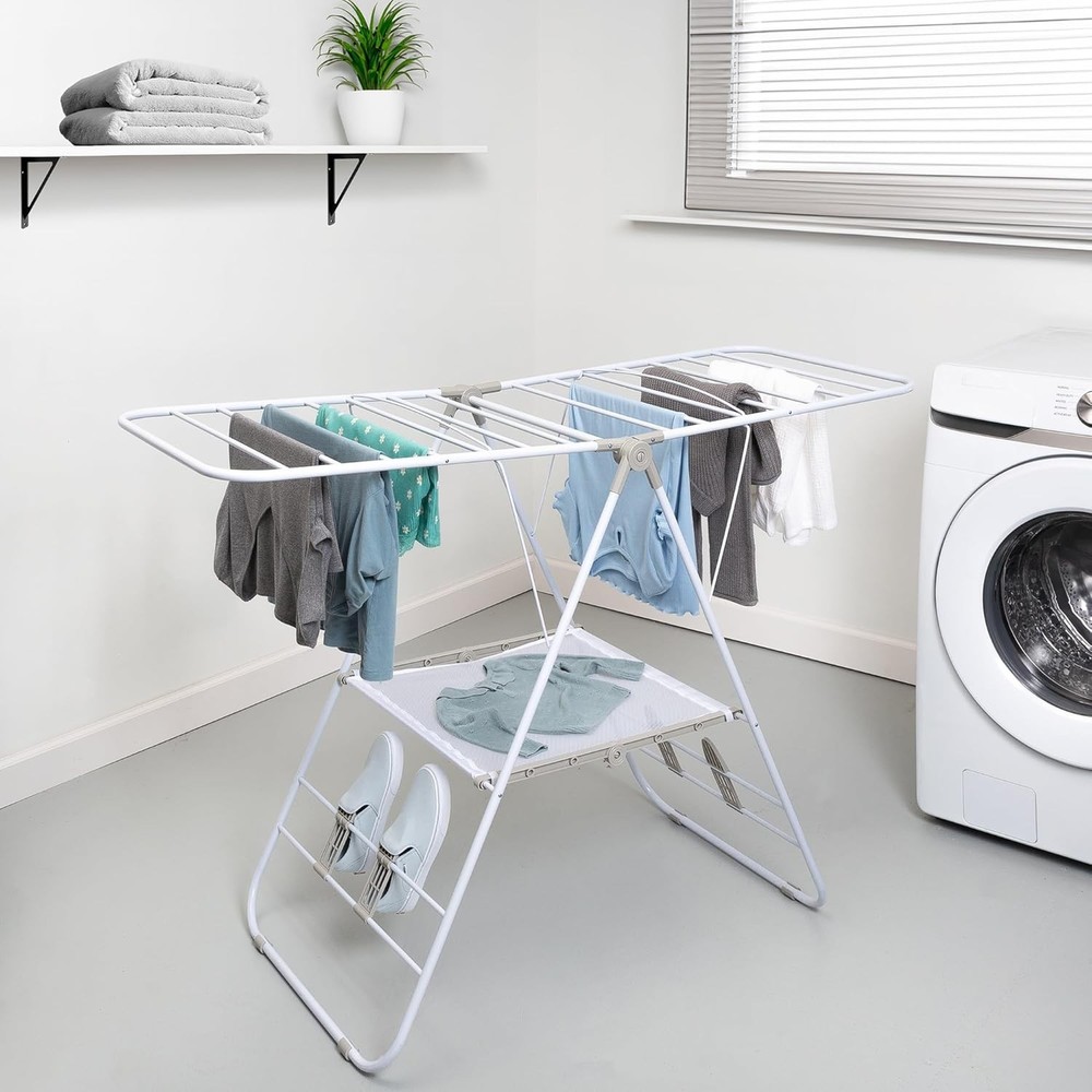 Portable Gullwing Folding Clothes Drying Rack - Space Saving, 46ft Drying Space