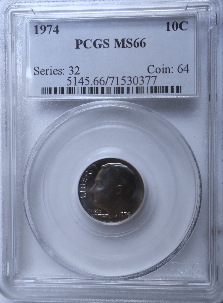 1974 . Roosevelt Dime . PCGS MS66 . Gem/Superb BU .