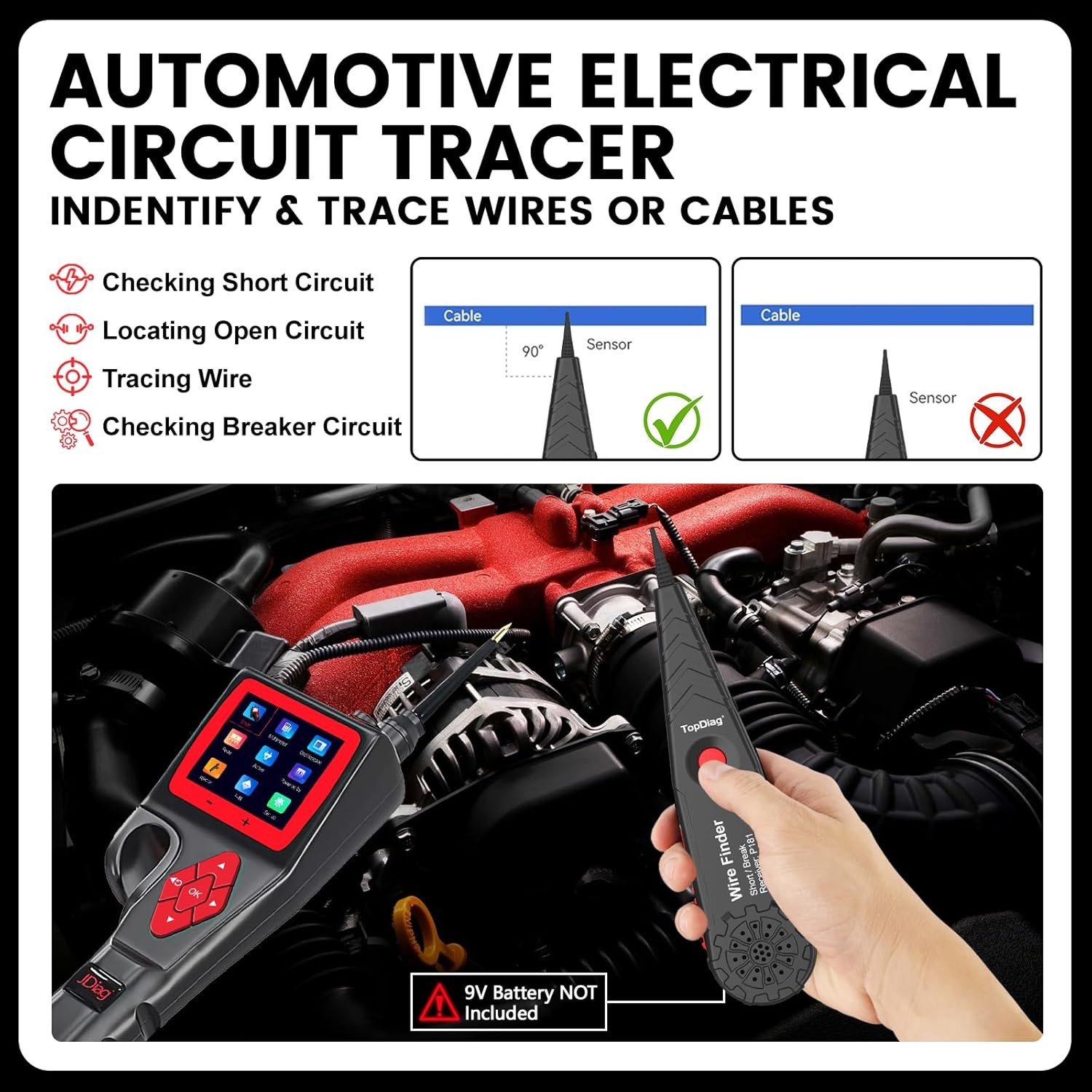 Topdiag P200 Automotive Circuit Tester Power Probe 9~30V Multimeter + 20ft Cable