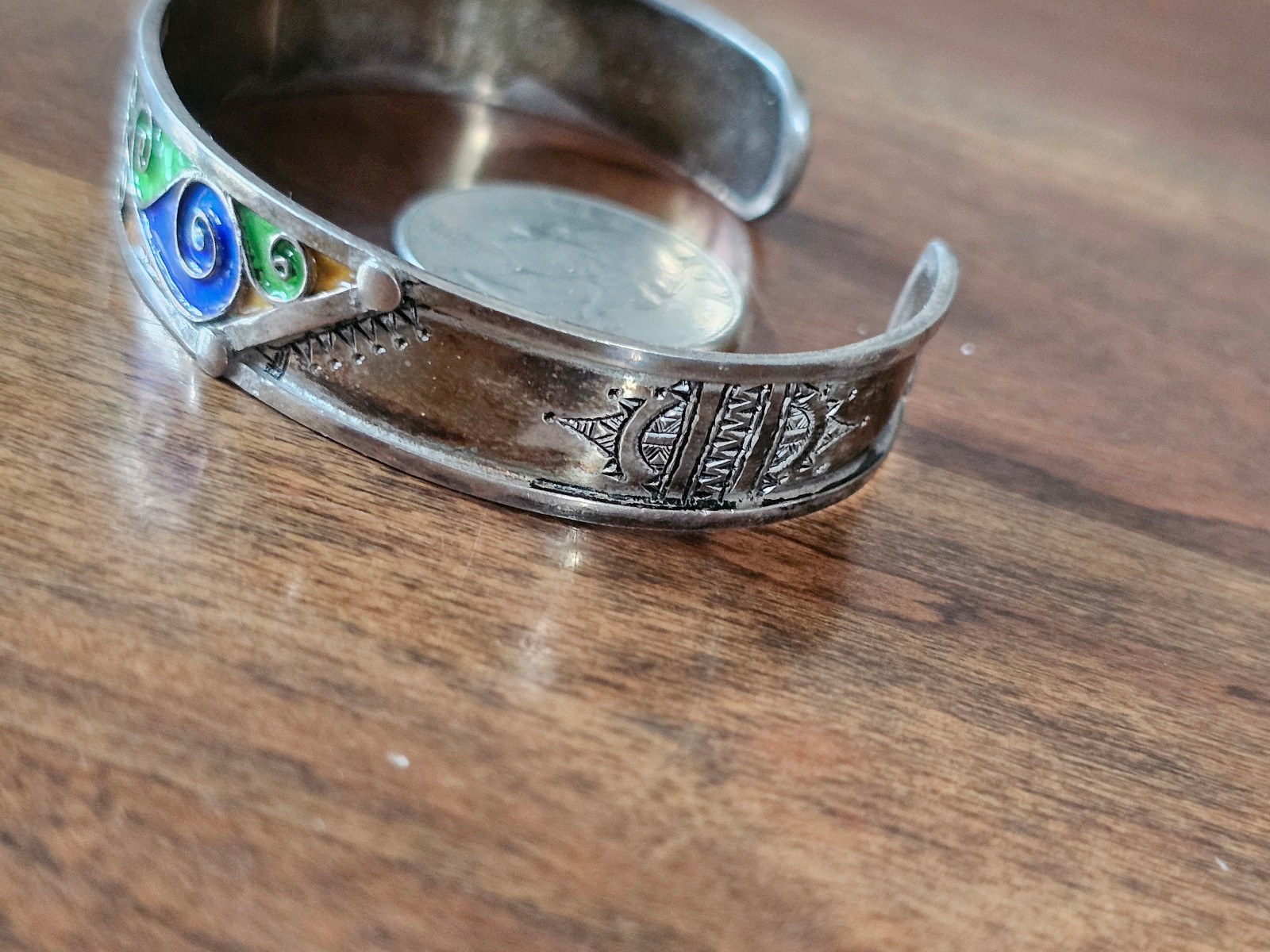 Enameled Sterling bracelet- possibly morrocan?