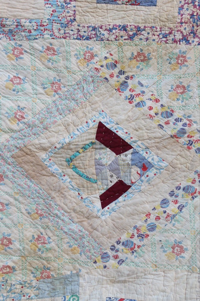 Antique Double Sided Scrap Frame Medallion Patchwork Quilt RARE