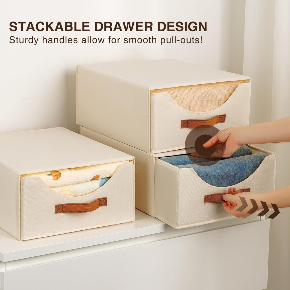 Stackable Storage Drawers - Large Collapsible Storage Bins with Drawers, 4 Pa...