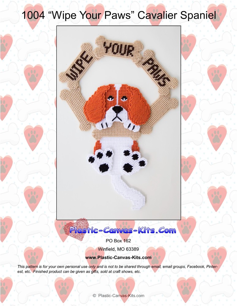 Cavalier Spaniel Dog-Wipe our Paws Wreath-  Plastic Canvas Pattern or Kit