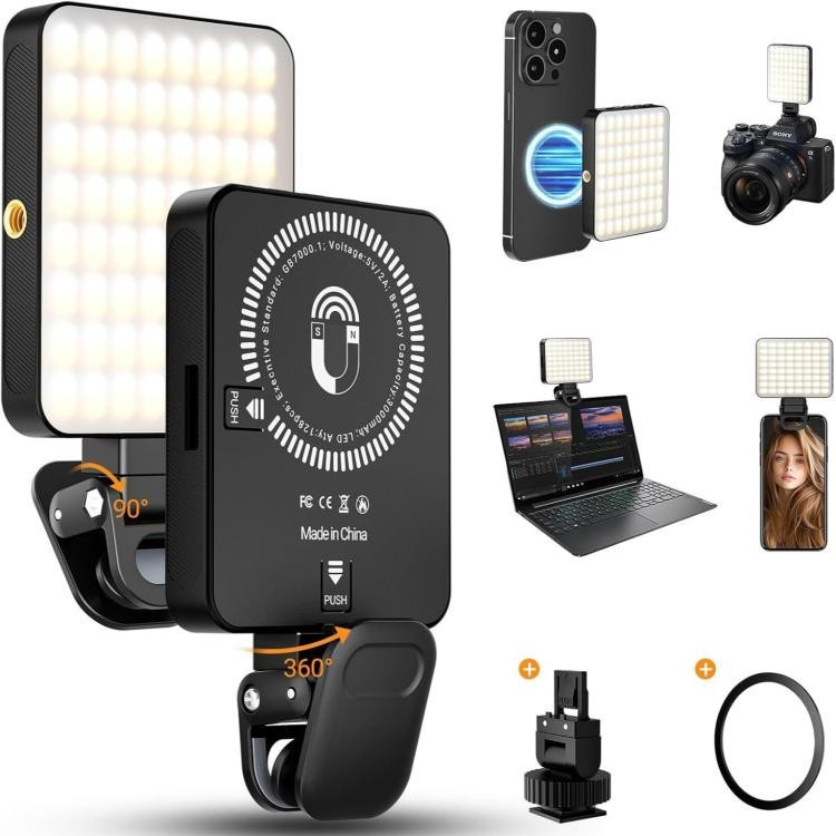 Magnetic 128 LED Selfie Light Rechargeable Smartphone PC Camera Streaming