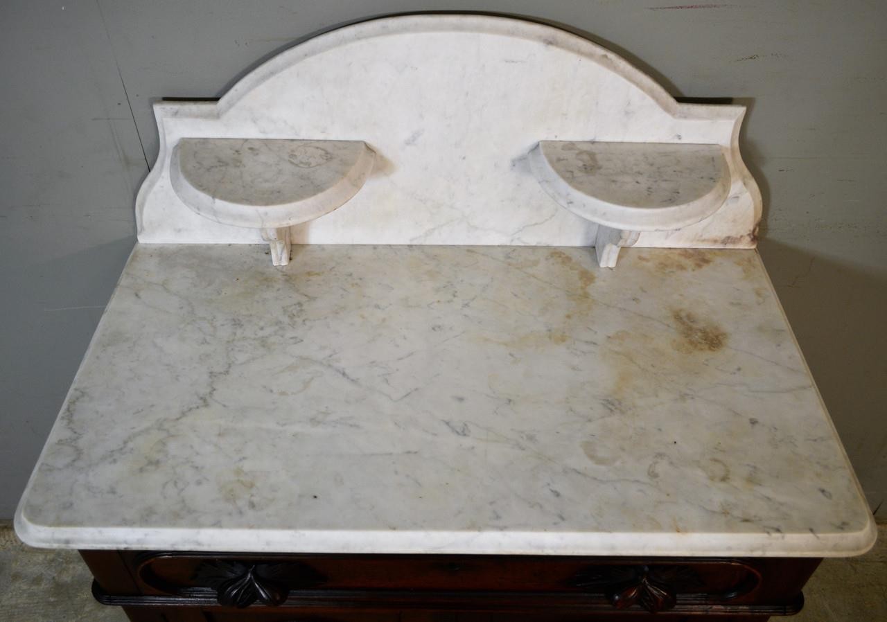 Antique Victorian Carved Pull Marble Top Commode #22539