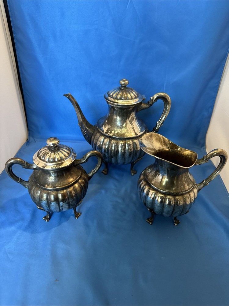 Vintage Silver Plated Coffee Tea Set Sugar Creamer Teapot (J)
