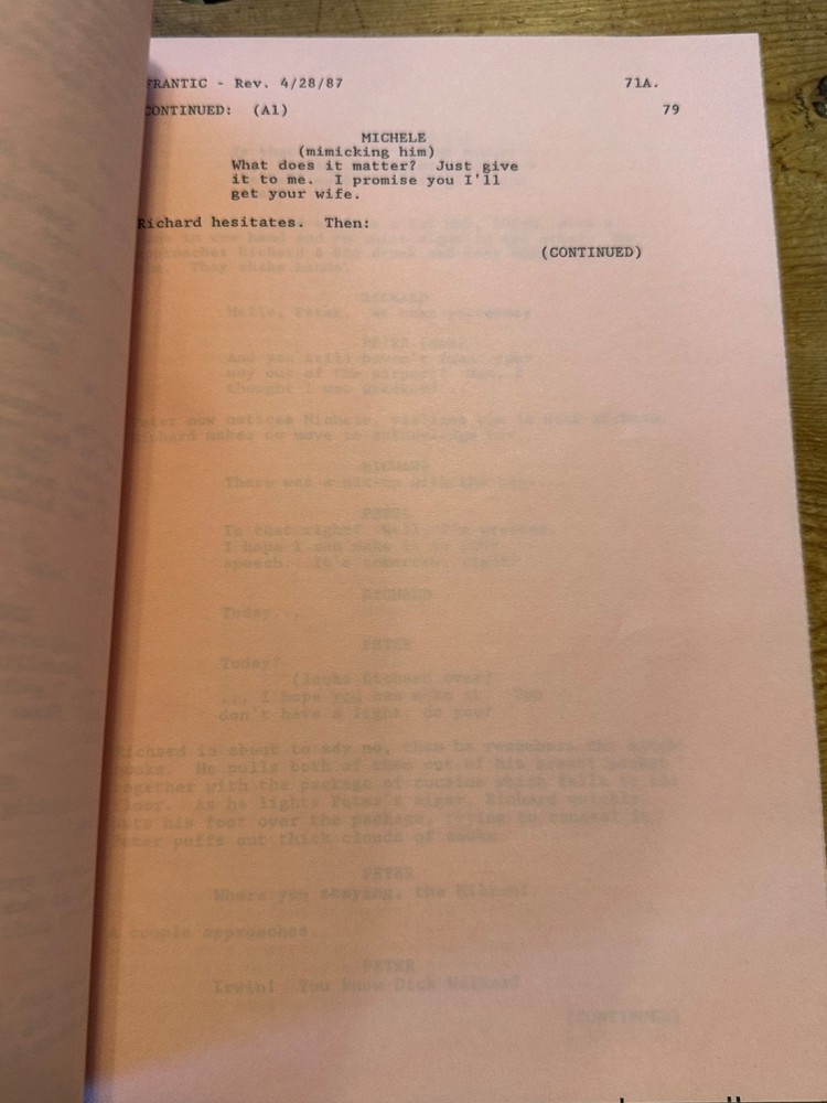 FRANTIC MOVIE ORIGINAL SCREENPLAY SCRIPT HARRISON FORD