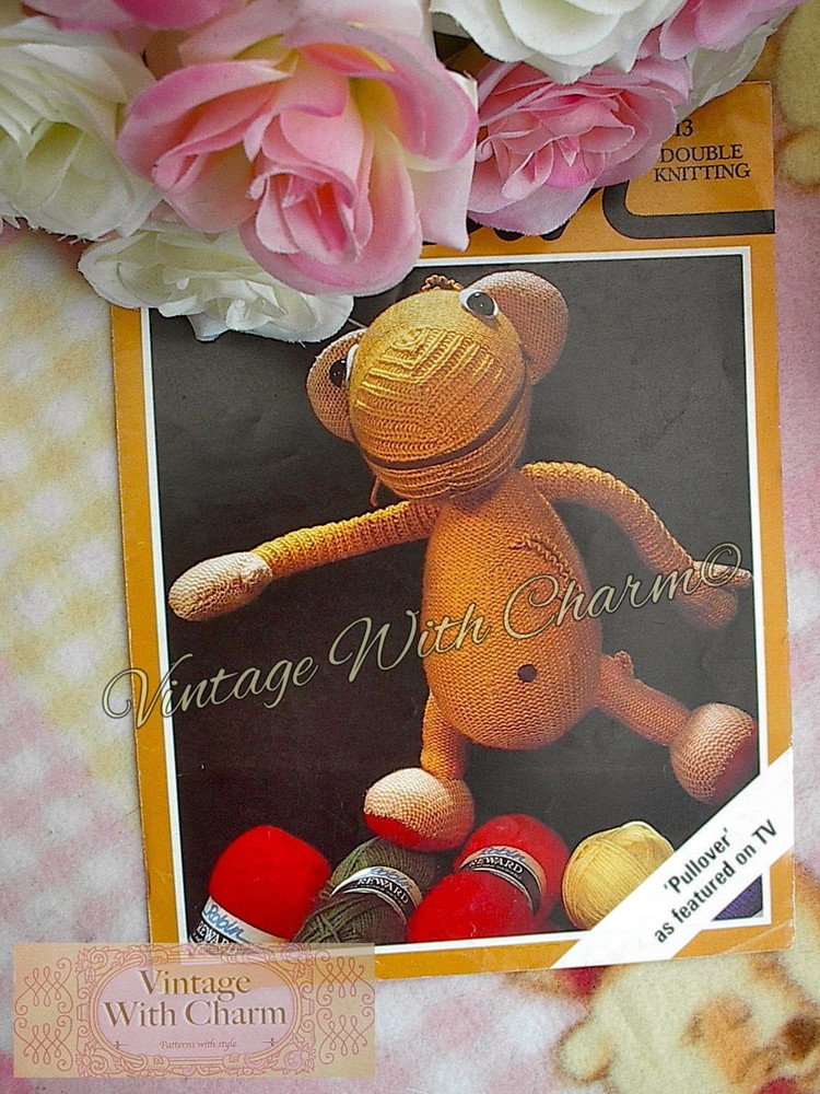 Vintage Toy Monkey Knitting Pattern "Pullover" JUST £1.99 !!!
