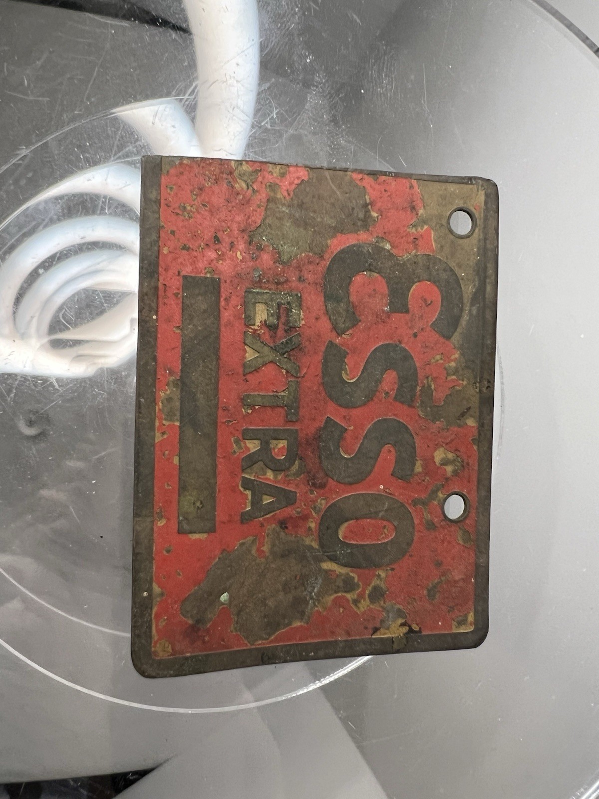 Esso Extra Metal Advertising Sign Red Brass Gas & Oil Collectible Plate
