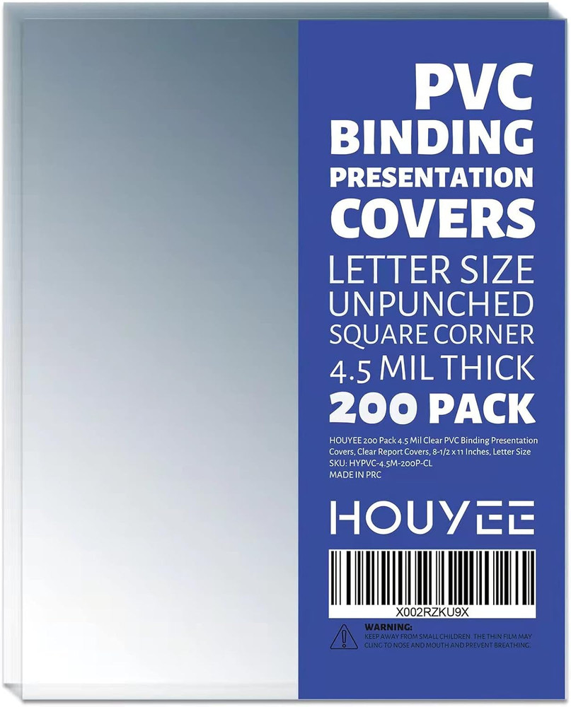 200 Pack 4.5 Mil PVC Binding Presentation Covers, Clear Report Cover Sheets for