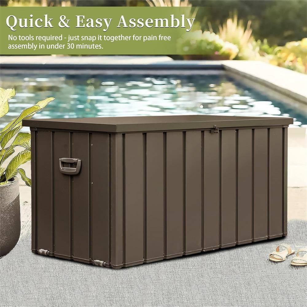 120 Gal. Dark Brown Steel Deck Box, Outdoor Waterproof Large Patio Storage Bin f