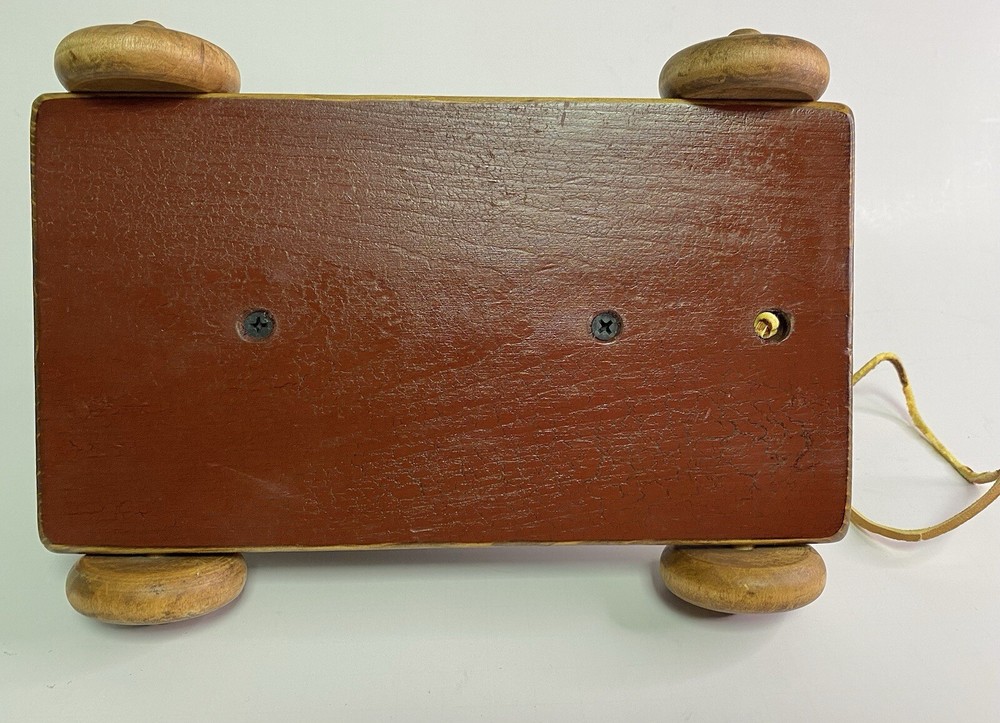 T.C.Barnyard Cat Painted Wood Leather Pull Primitive Pull Toy Henn Workshop 1993