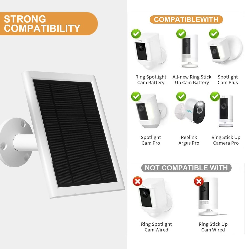5W Solar Panel Compatible for Ring Camera Spotlight Cam Plus/Pro Battery Stic...