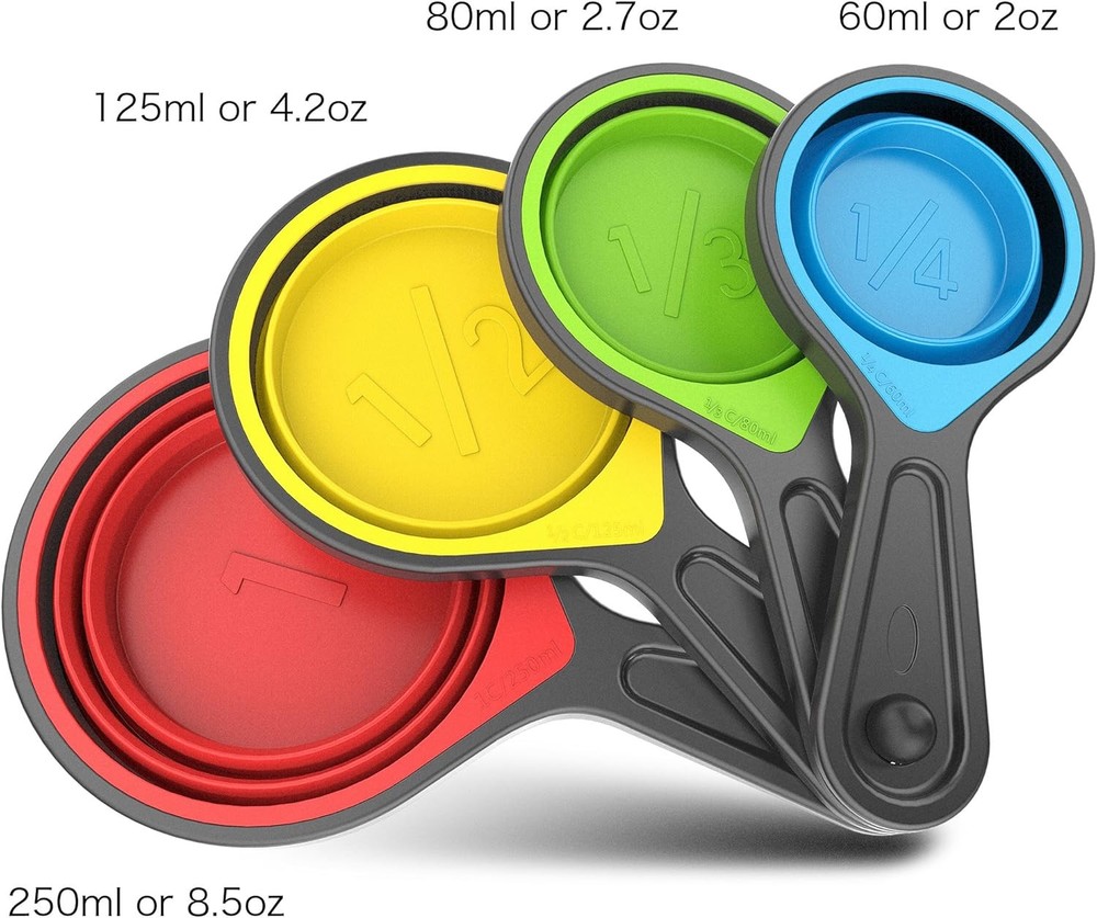 Kaptron Tools Spoons and Collapsible Measuring Cups Set 8 Pieces, Multiple Sizes