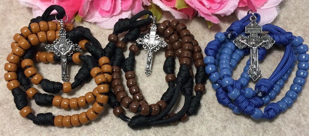3 Paracord Rosaries, Durable  Catholic Rosaries, Handmade