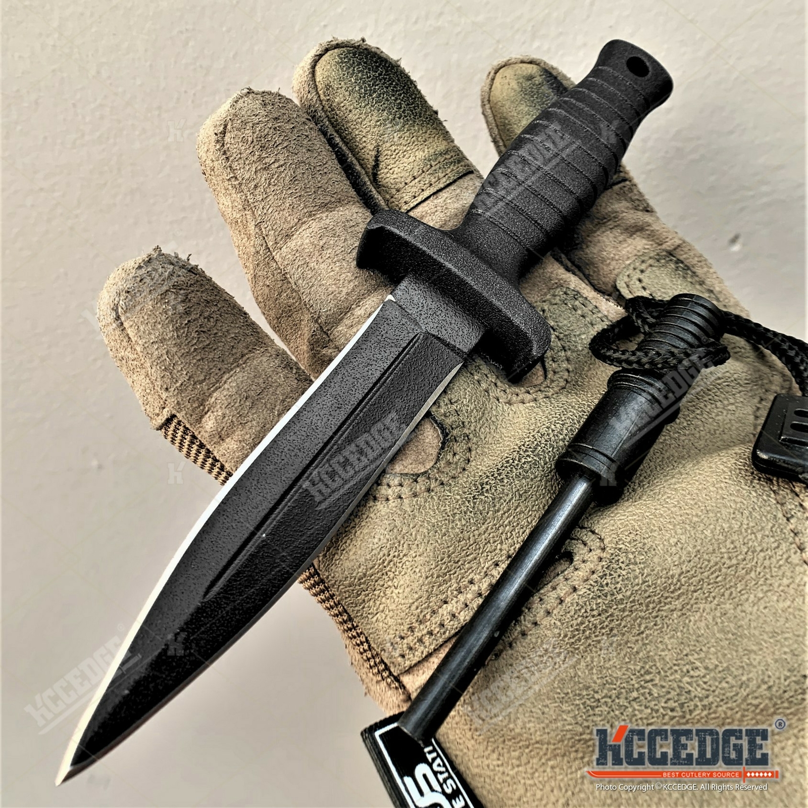 7" Double Edge Tactical Knife w/ Fire Starter Camping Knife Fixed Blade Knife