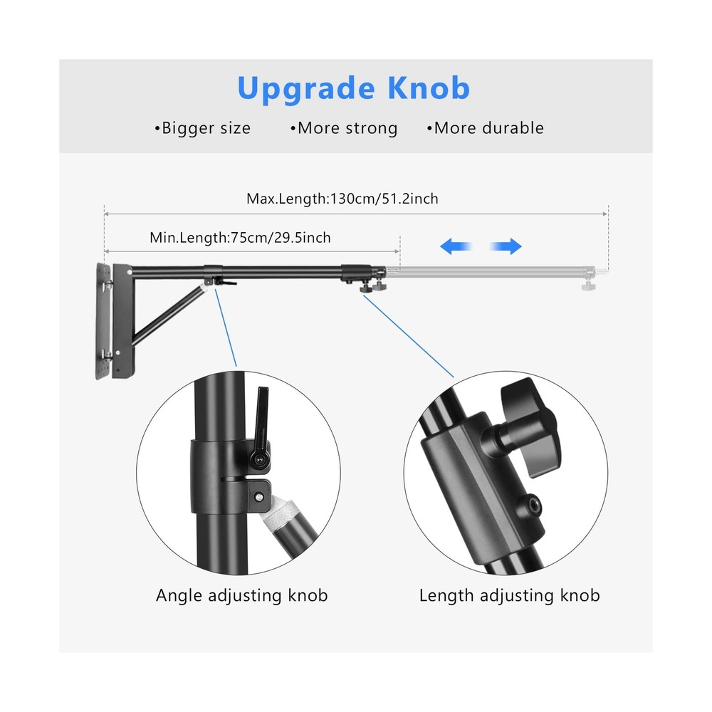 Ring Light Wall Mount with Triangle Base, 51inch/130cm Length Adjustable Supp...