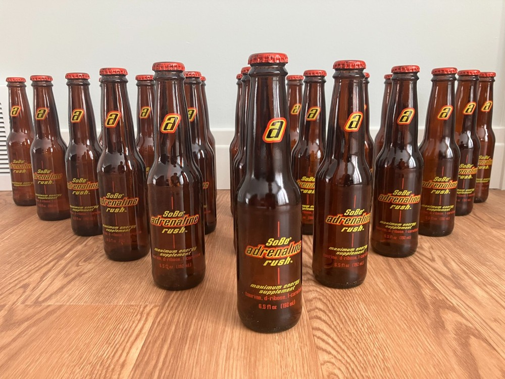 Original SoBe Adrenaline Rush Glass Bottles with Cap