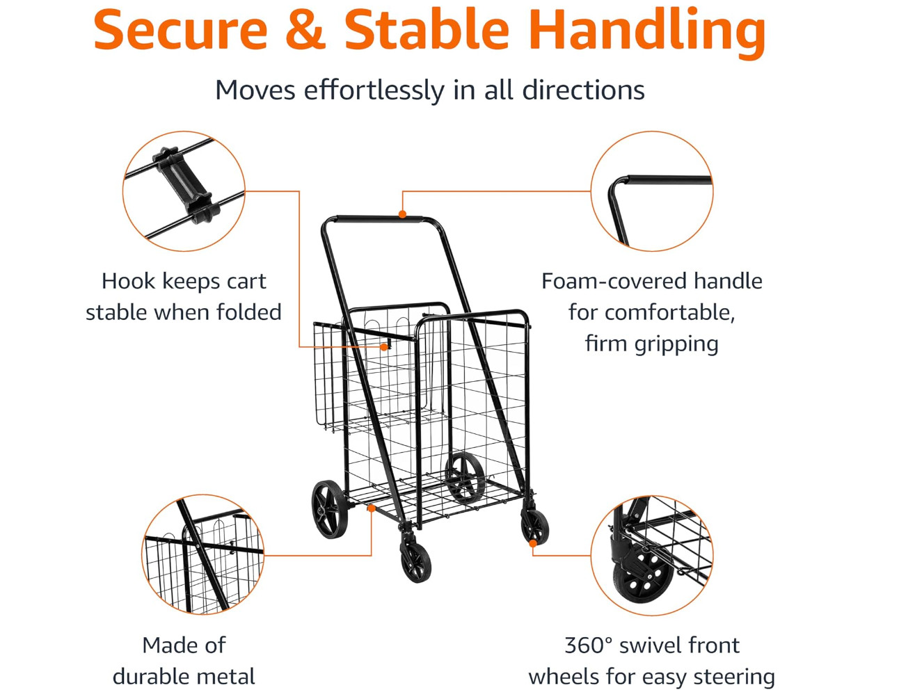 Jumbo TL32734 Swivel Wheels Folding Shopping Cart - Free Shipping
