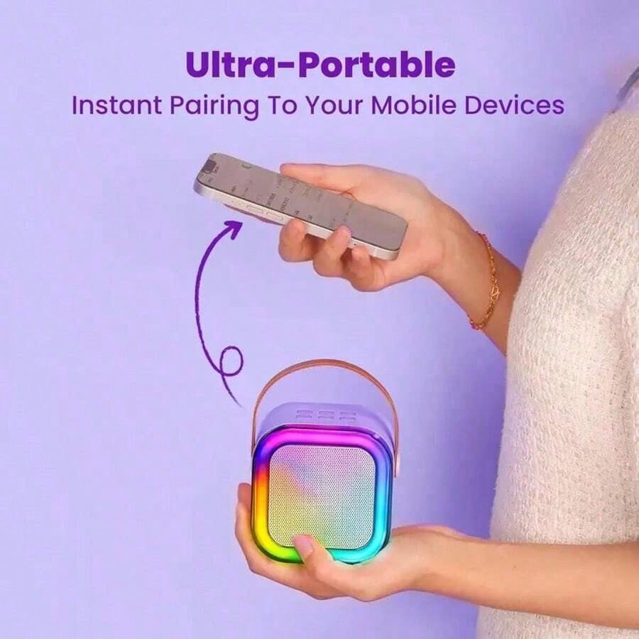 2-Mic Mini Karaoke Machine, Portable Wireless Microphone Speaker With LED Lights