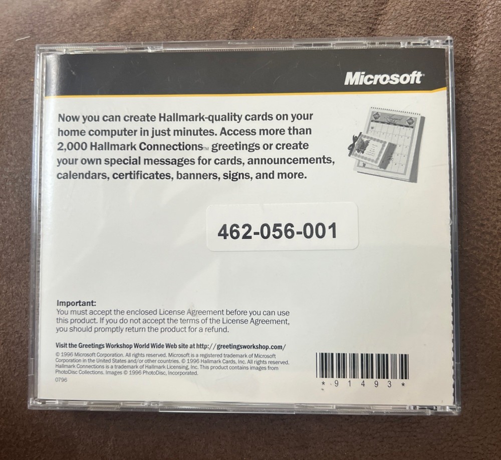 Microsoft Greetings 96 Hallmark Connections Workshop CD Win95 Win98 Windows NEW