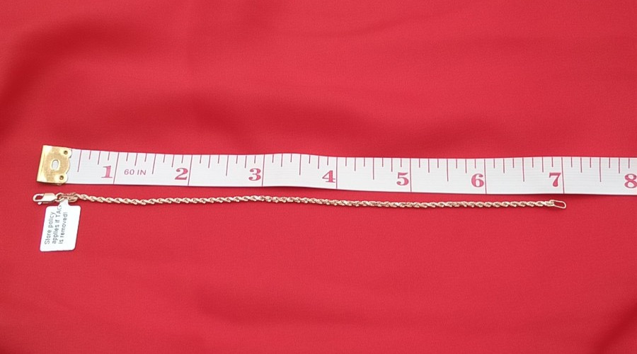 14K Yellow Gold Diamond Cut Rope 2mm Chain Link Bracelet/Anklet - CHOOSE LENGTH