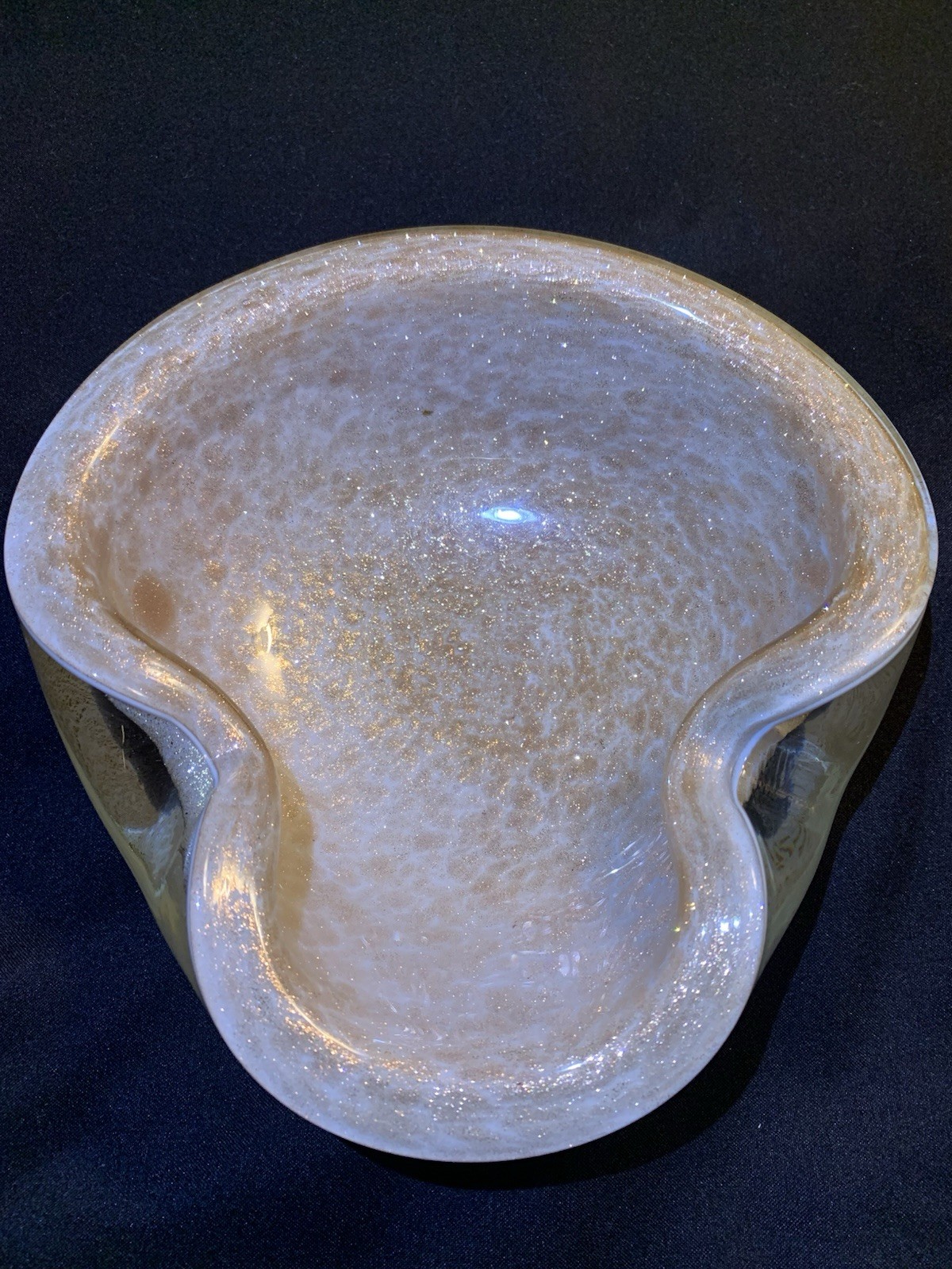 Vintage Murano Art Glass Alfredo Barbini Venetian Bowl Gold Fleck Candy Dish MCM