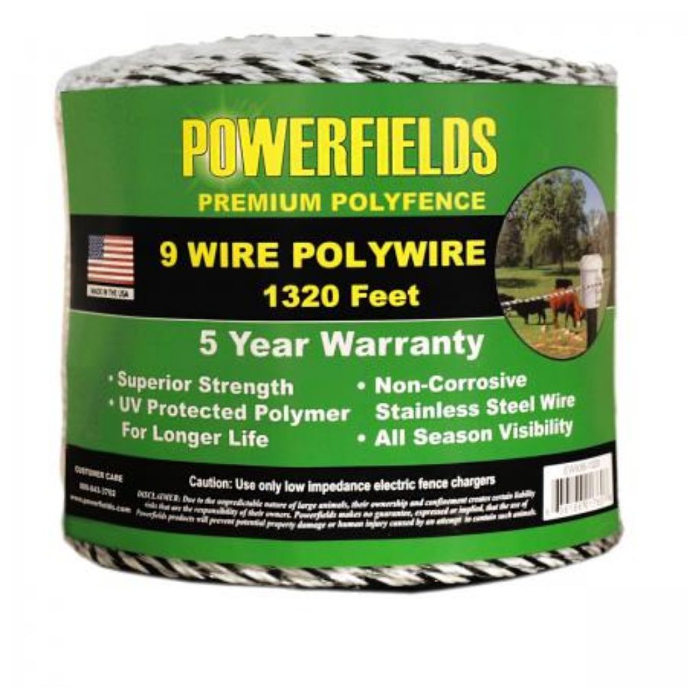 Powerfields Ew936-1320 Polywire 9-Wire 1320' B / W Powerfields