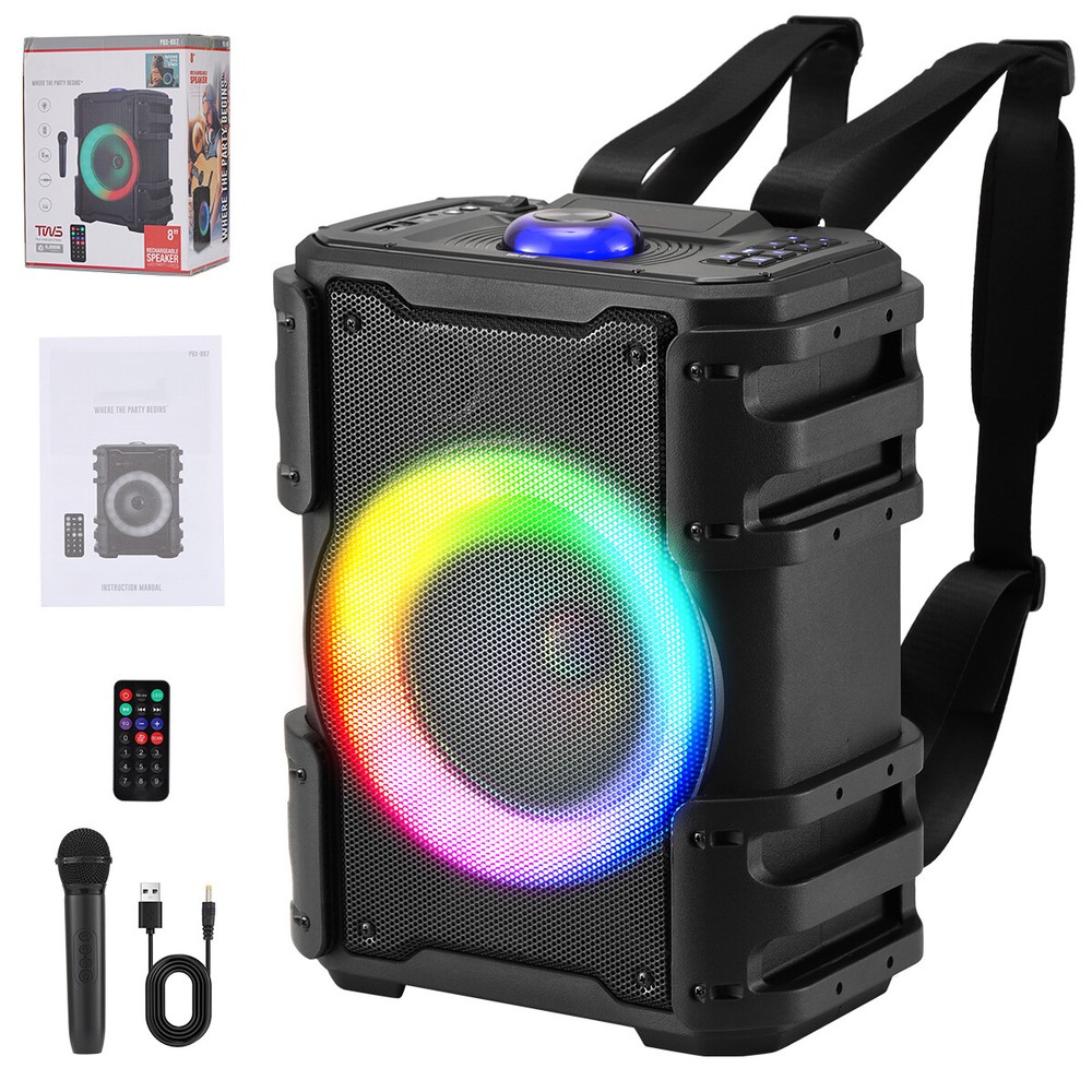 8'' Bluetooth Rechargeable Speaker With Led Party Lights + Wireless Microphone