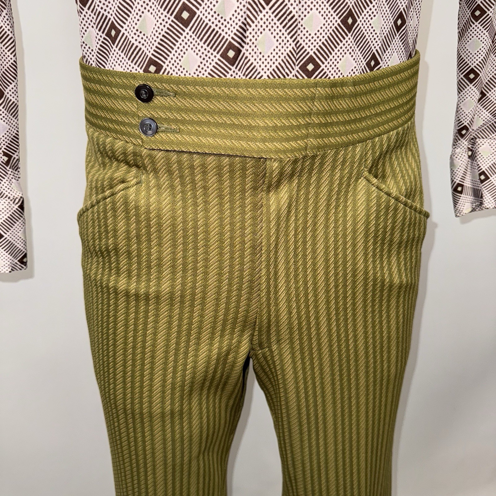 Vtg 60s Pants Mens 34 28 Marx Made Leisure Suit MCM Mod Beatnik Stripe Polyester