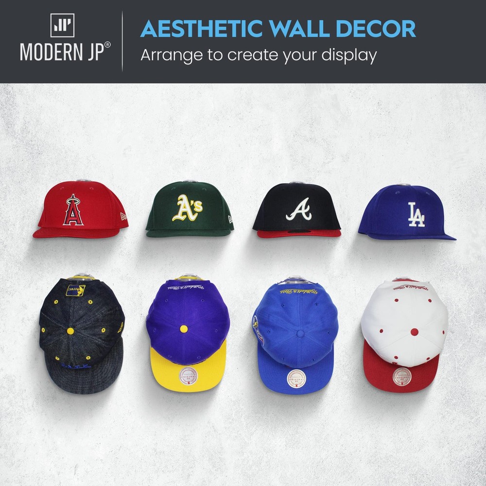 Modern JP Adhesive Hat Hooks for Wall (8-Pack) - Rack Baseball Clear